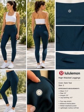 Lululemon Time to Sweat 25” High Rise Leggings Dark Teal Size 2